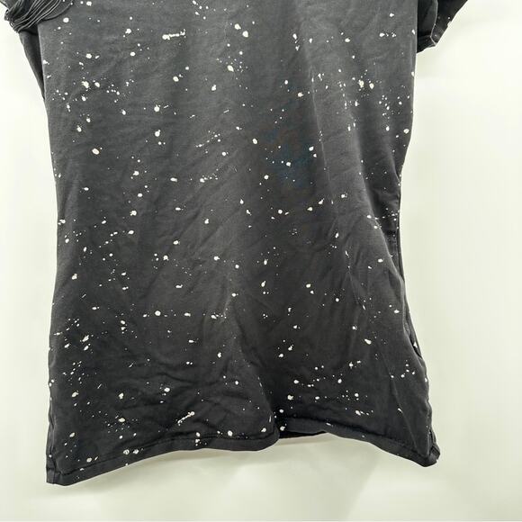 Armani Exchange Black & Cream Paint Splatter Fringe Shoulder Short Sleeve Shirt - Picture 3 of 5